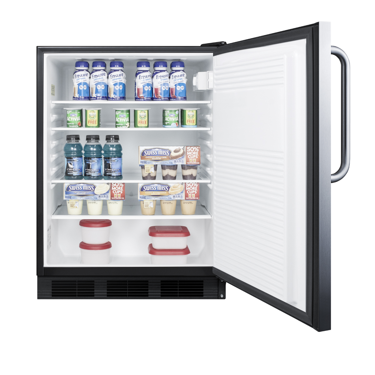 ADA compliant built-in undercounter all-refrigerator for general purpose or commercial use, auto defrost w/SS wrapped exterior and towel bar handle